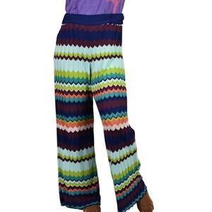 Aldomartins Knit Pants Green Multi Zigzag Chevron Stripe Flare Stretch Pull On 6